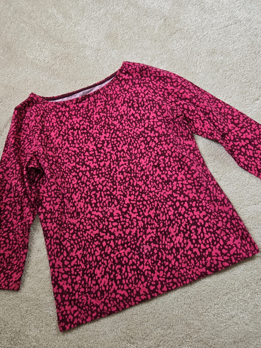 Talbots Pink and Burgundy Crewneck Patterned 3/4 Sleeve Tee Top